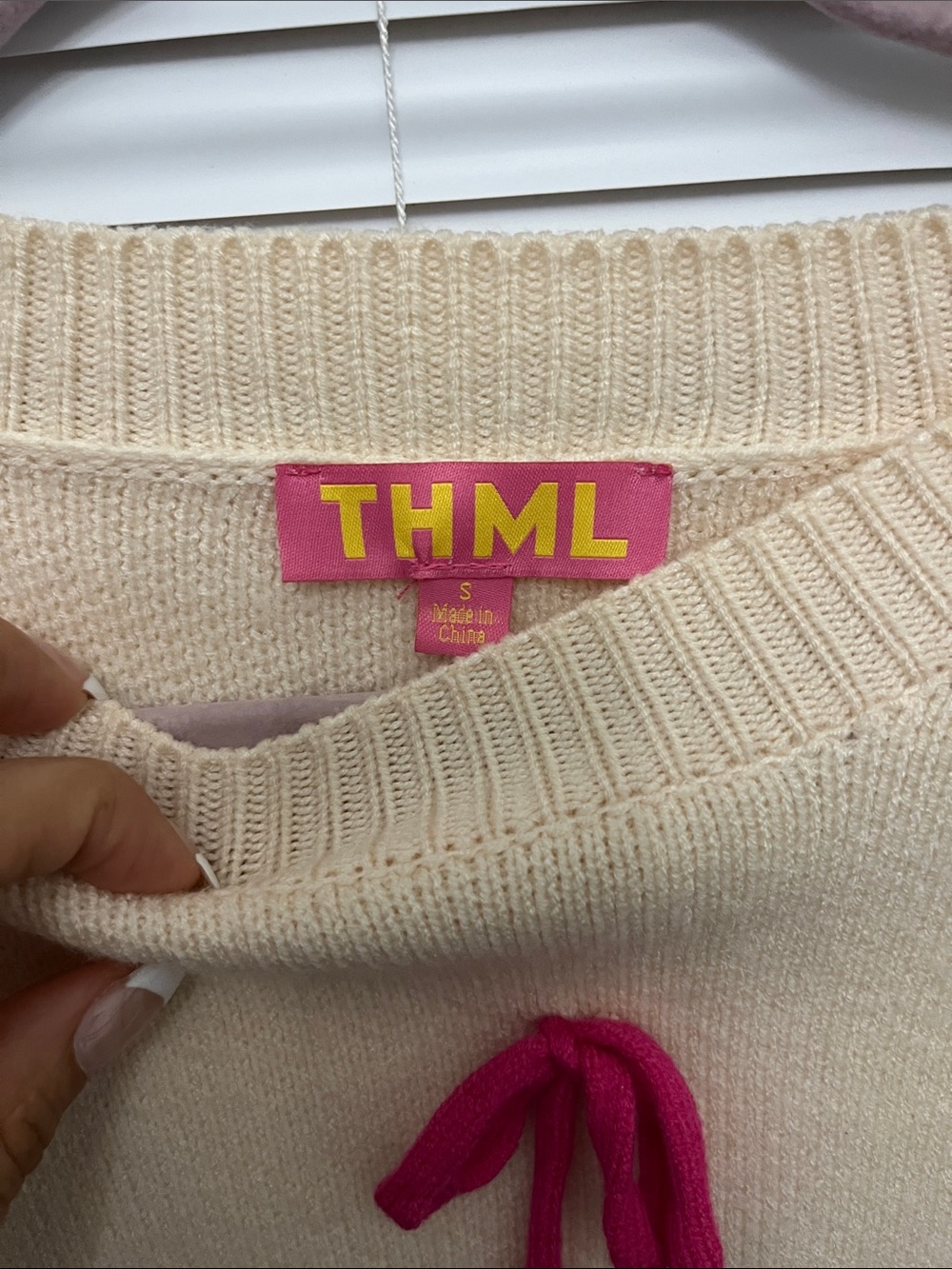 THML Cream Knit Crewneck Sweater with Colorful Bow Accents - Picture 4 of 4